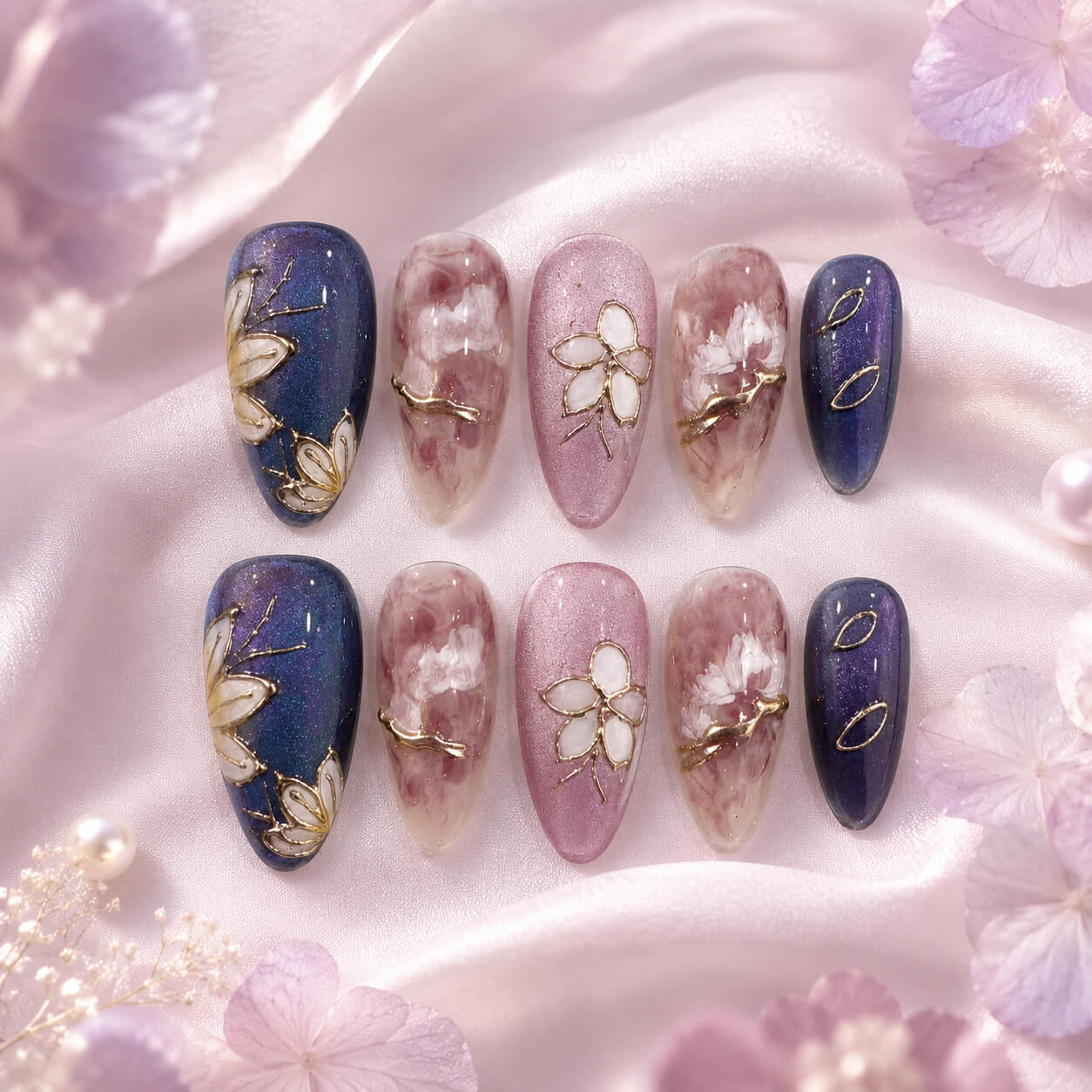 Twilight Hydrangea ｜ Handcrafted Couture Press-On Nails