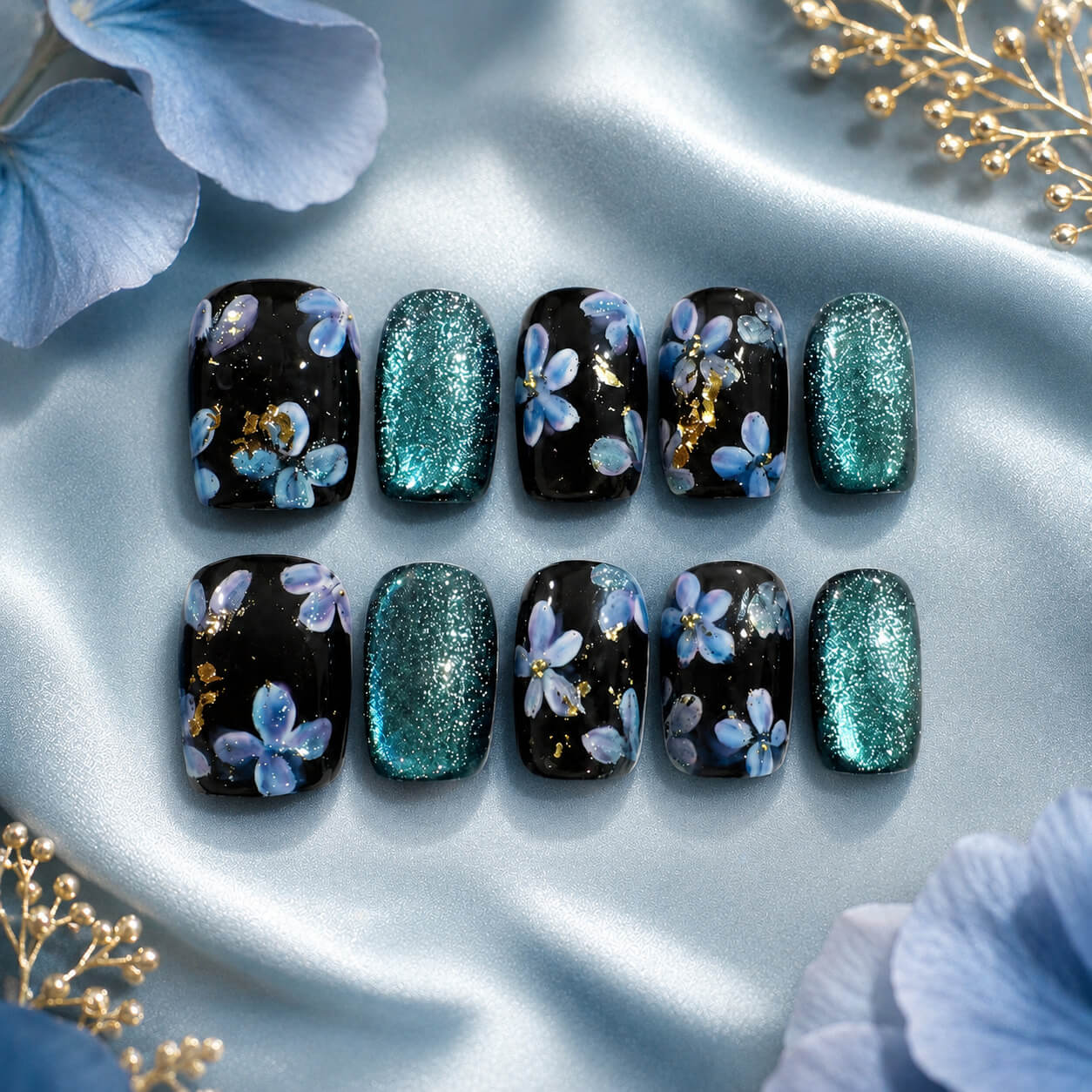 Midnight Hydrangea ｜ Handcrafted Couture Press-On Nails
