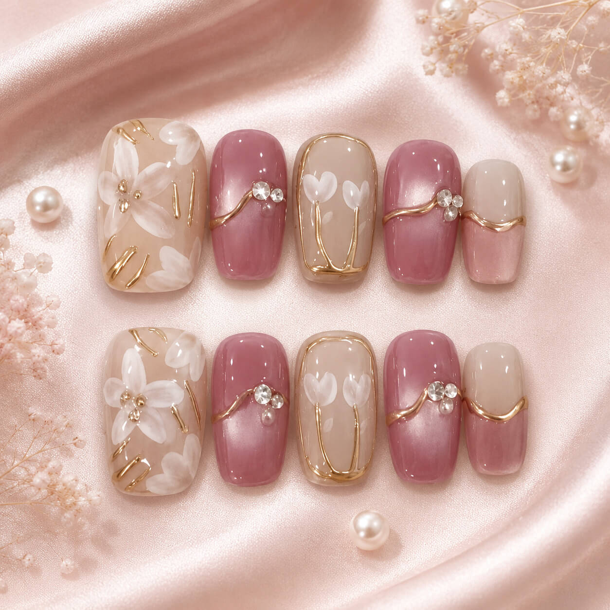 Blush Petal Reverie ｜ Handcrafted Couture Press-On Nails