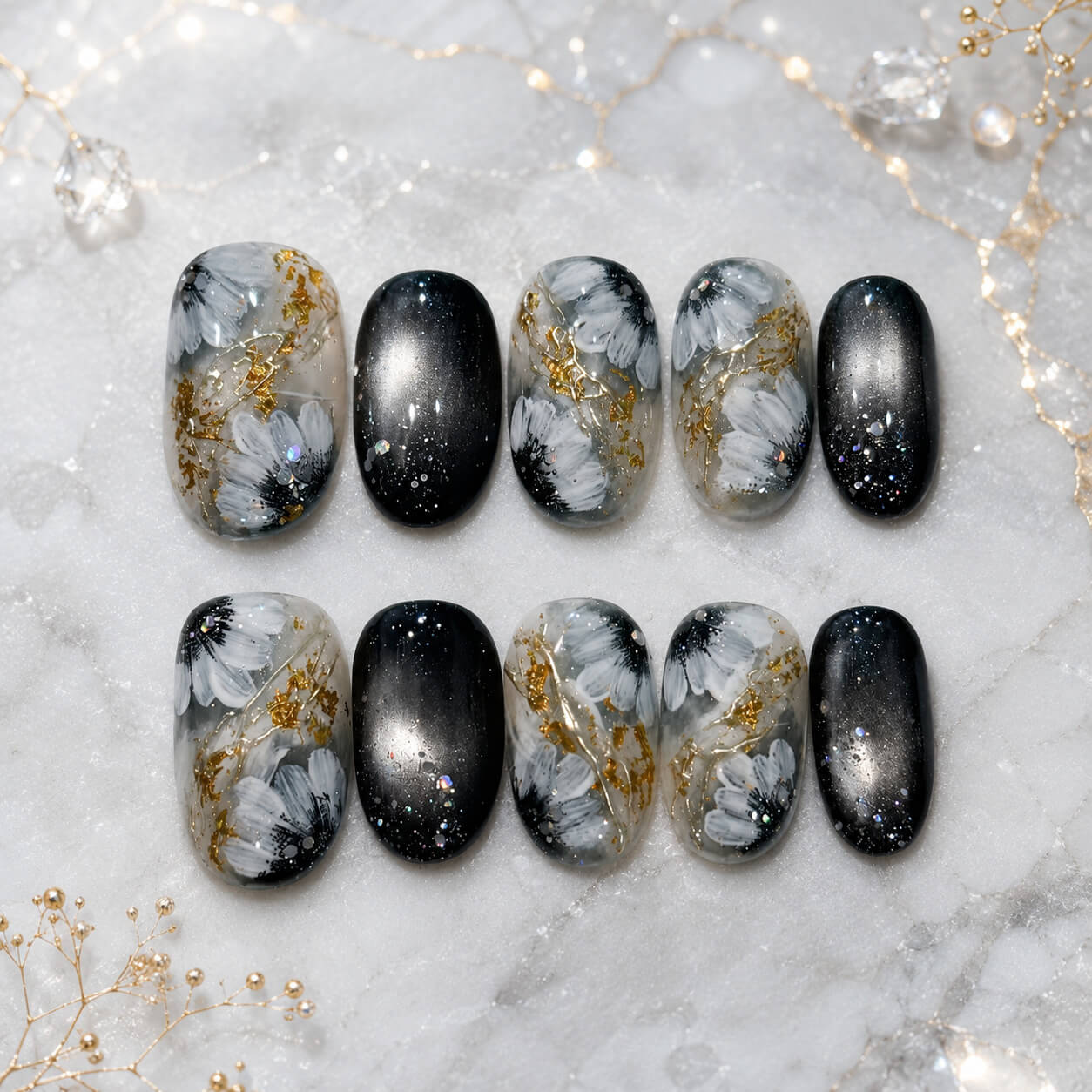 Moonlit Camellia ｜ Handcrafted Couture Press-On Nails