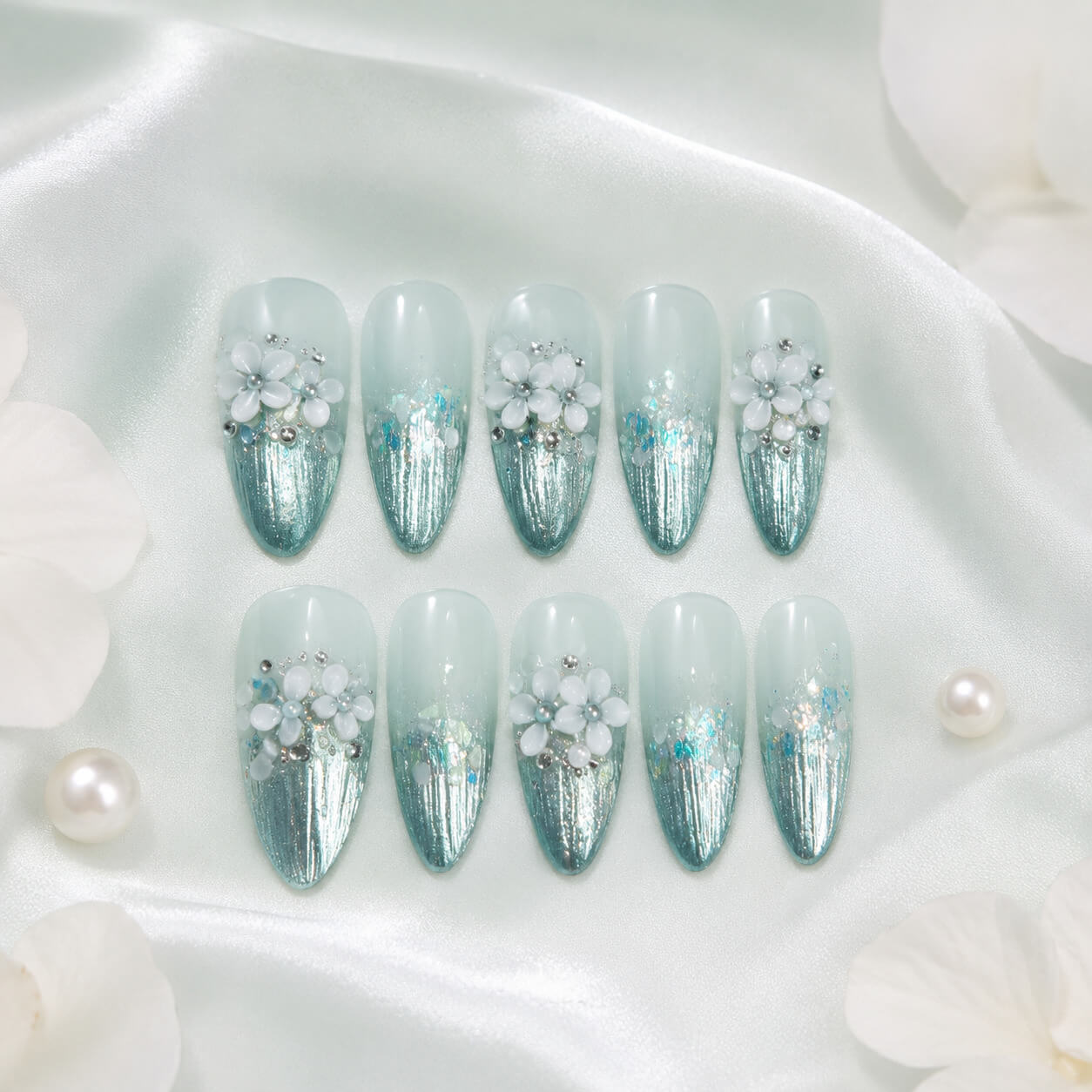 Glacial Bloom ｜ Handcrafted Couture Press-On Nails