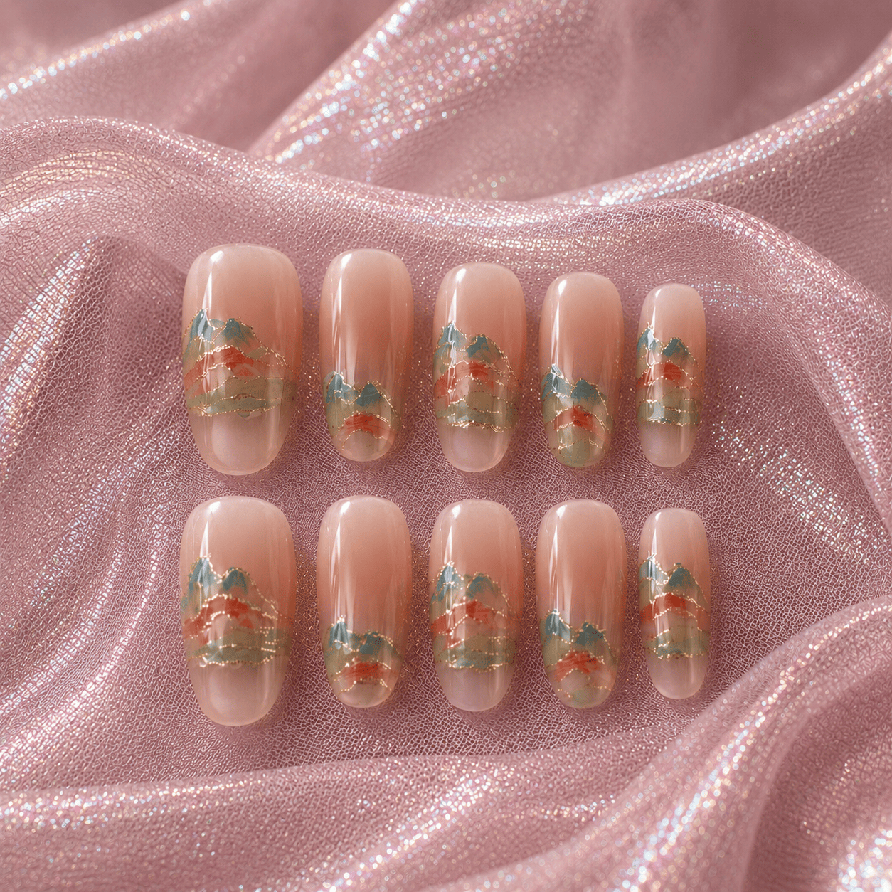 Rose Mountain Mirage | Handcrafted Couture Press-On Nails