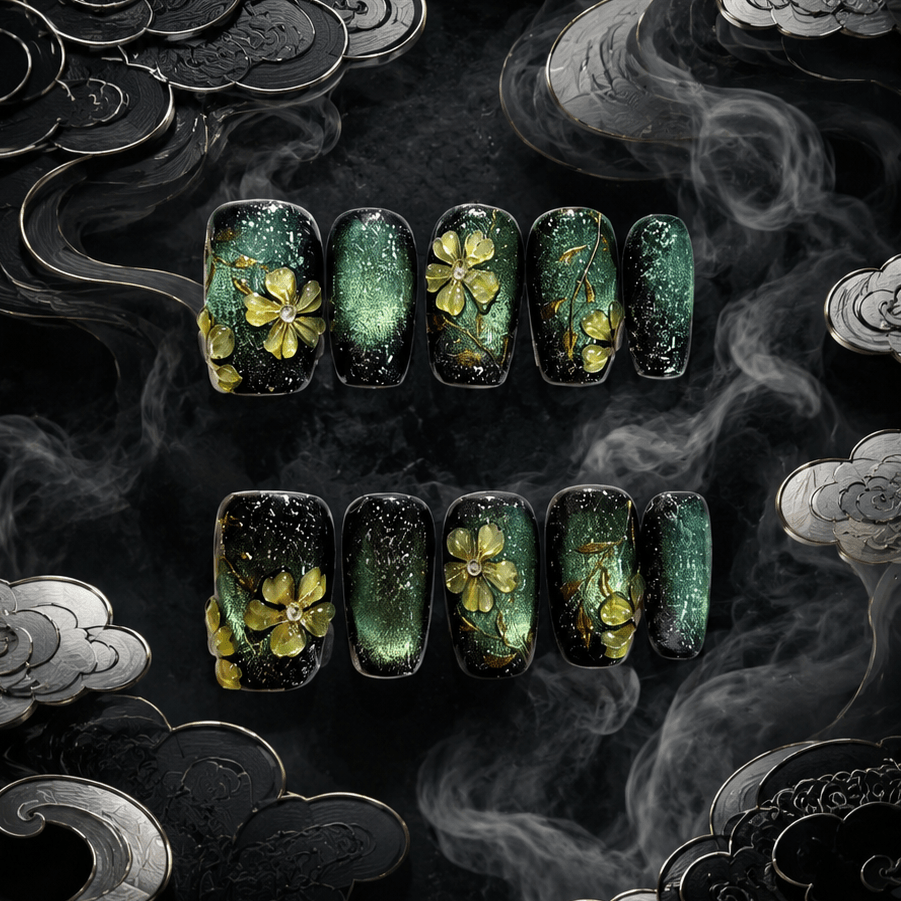 Verdant Eclipse｜Handcrafted Luxury Press-On Nails