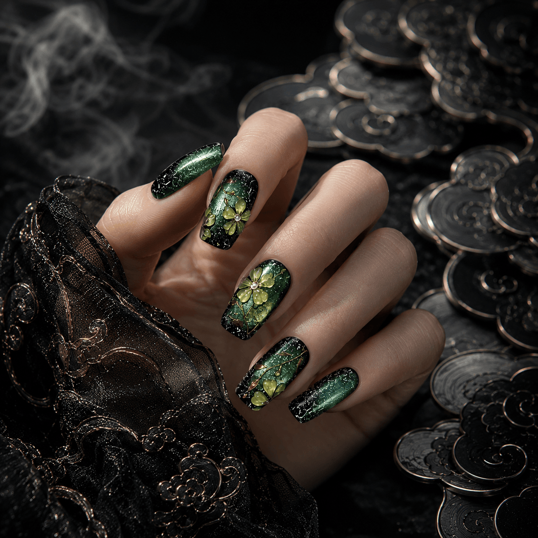 Verdant Eclipse｜Handcrafted Luxury Press-On Nails