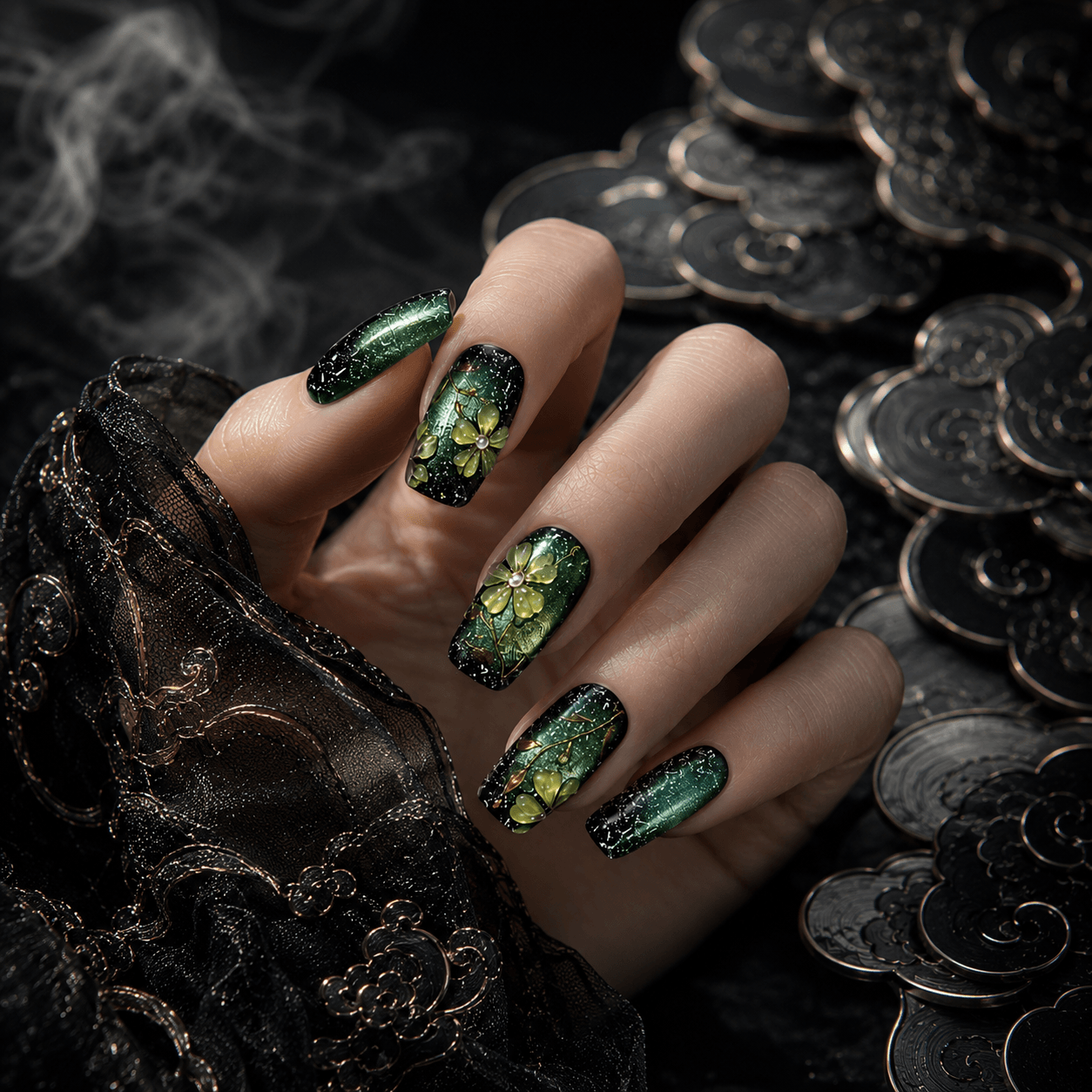 Verdant Eclipse｜Handcrafted Luxury Press-On Nails