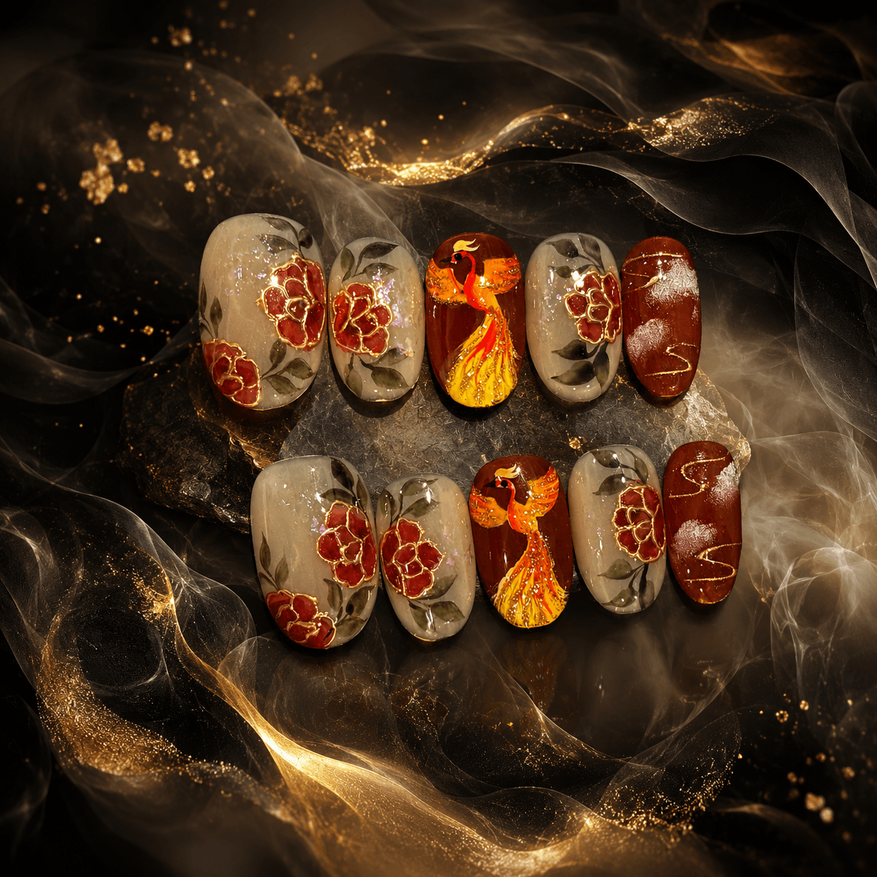 Vermilion Phoenix｜Handcrafted Luxury Press-On Nails