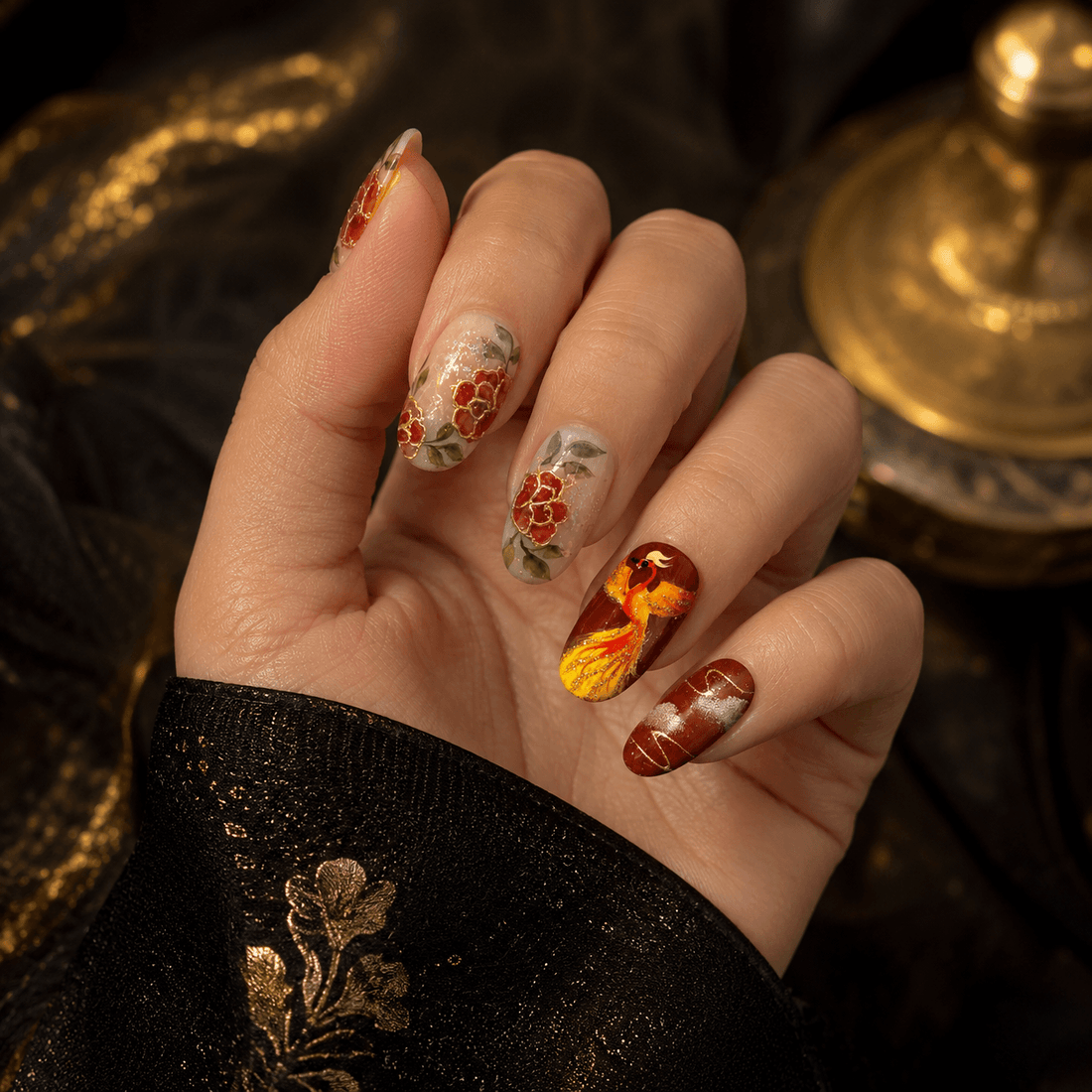 Vermilion Phoenix｜Handcrafted Luxury Press-On Nails