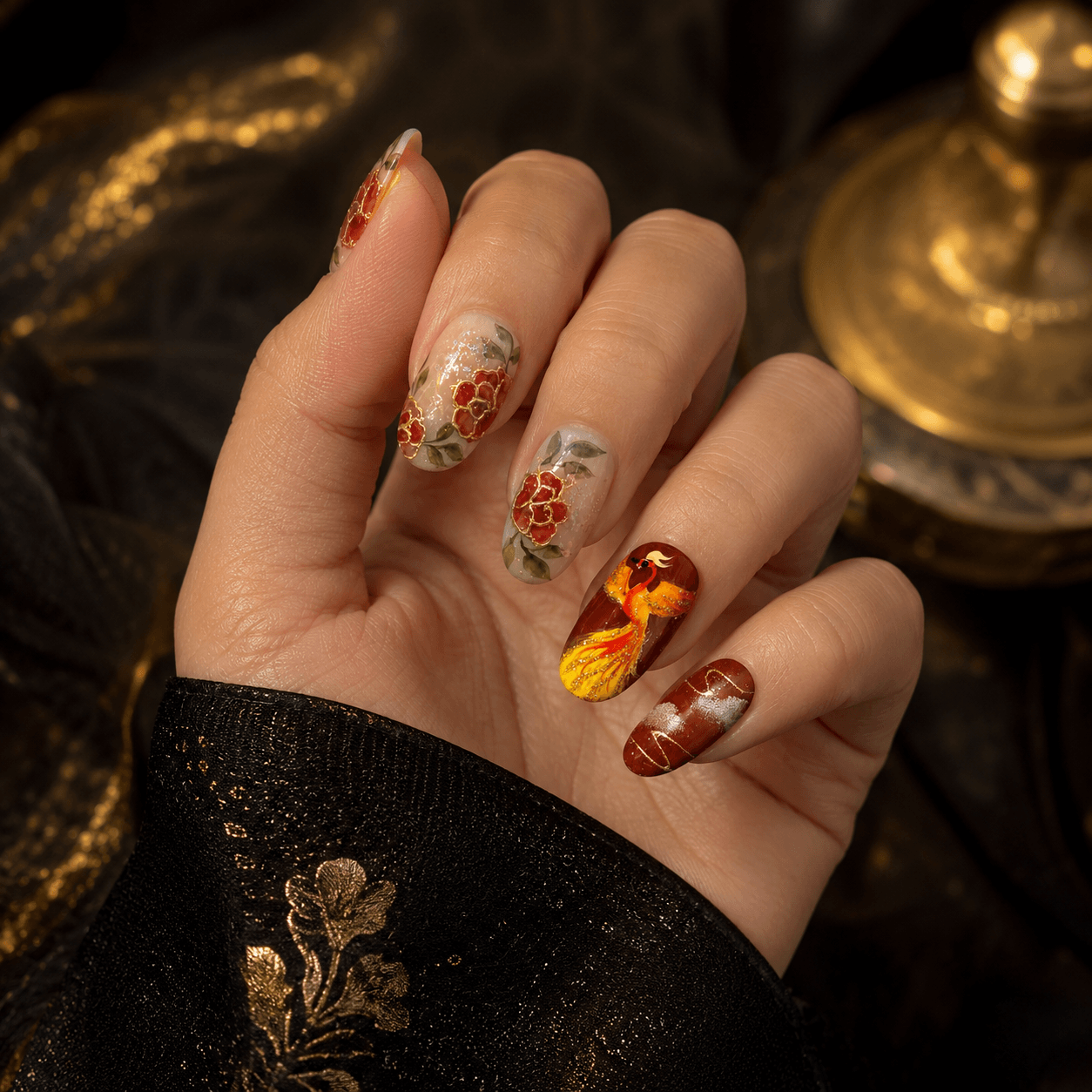 Vermilion Phoenix｜Handcrafted Luxury Press-On Nails